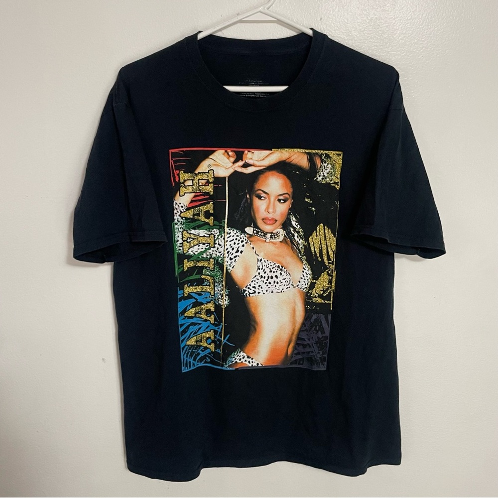 Vintage Aaliyah Princess Of R&B Graphic Leopard Style Black T-Shirt Size Large